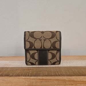 Coach Signature "C" MIni Canvas Wallet Khaki/Mahogany